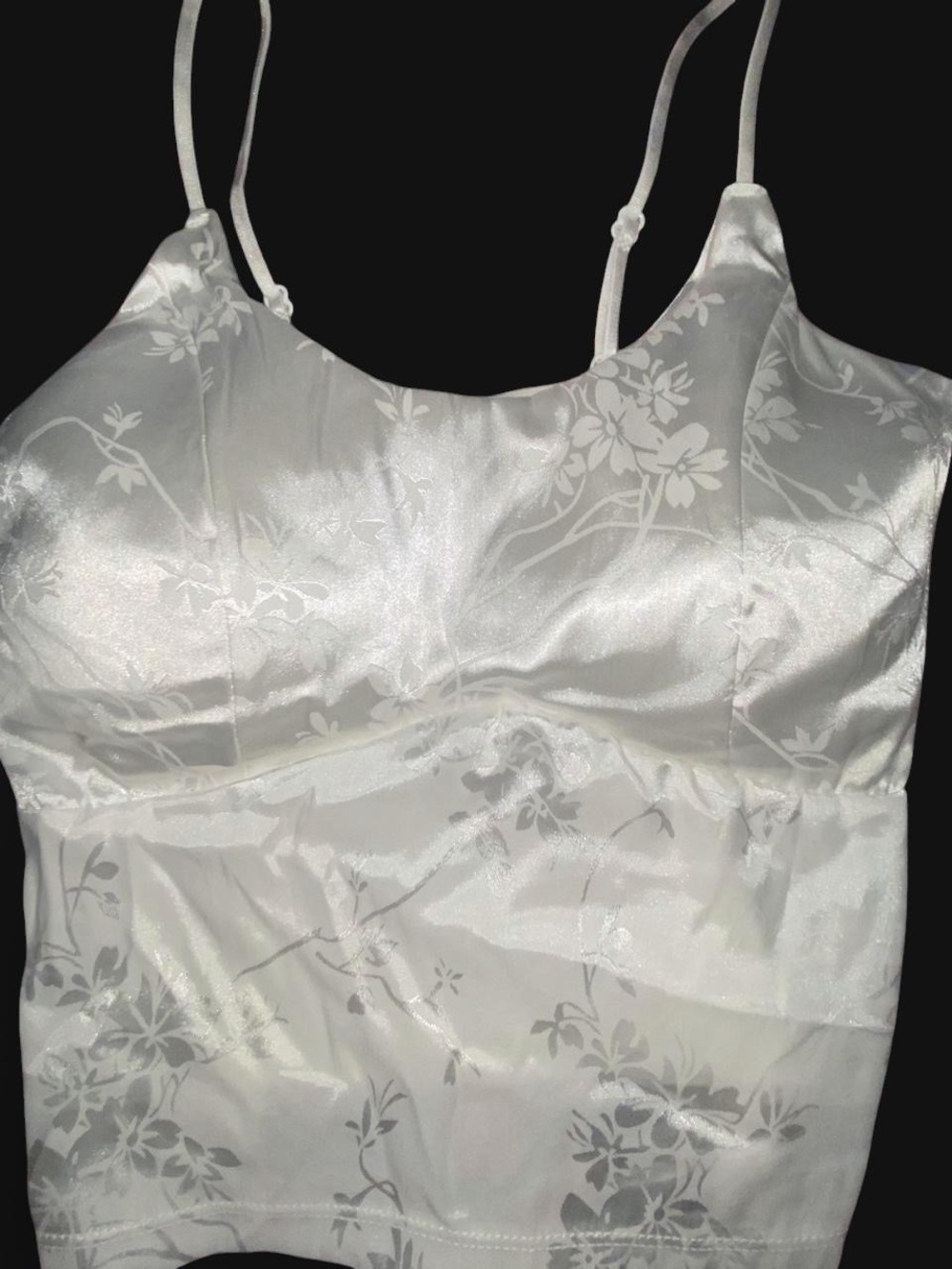 Satin Floral-Print Chemise Top in White